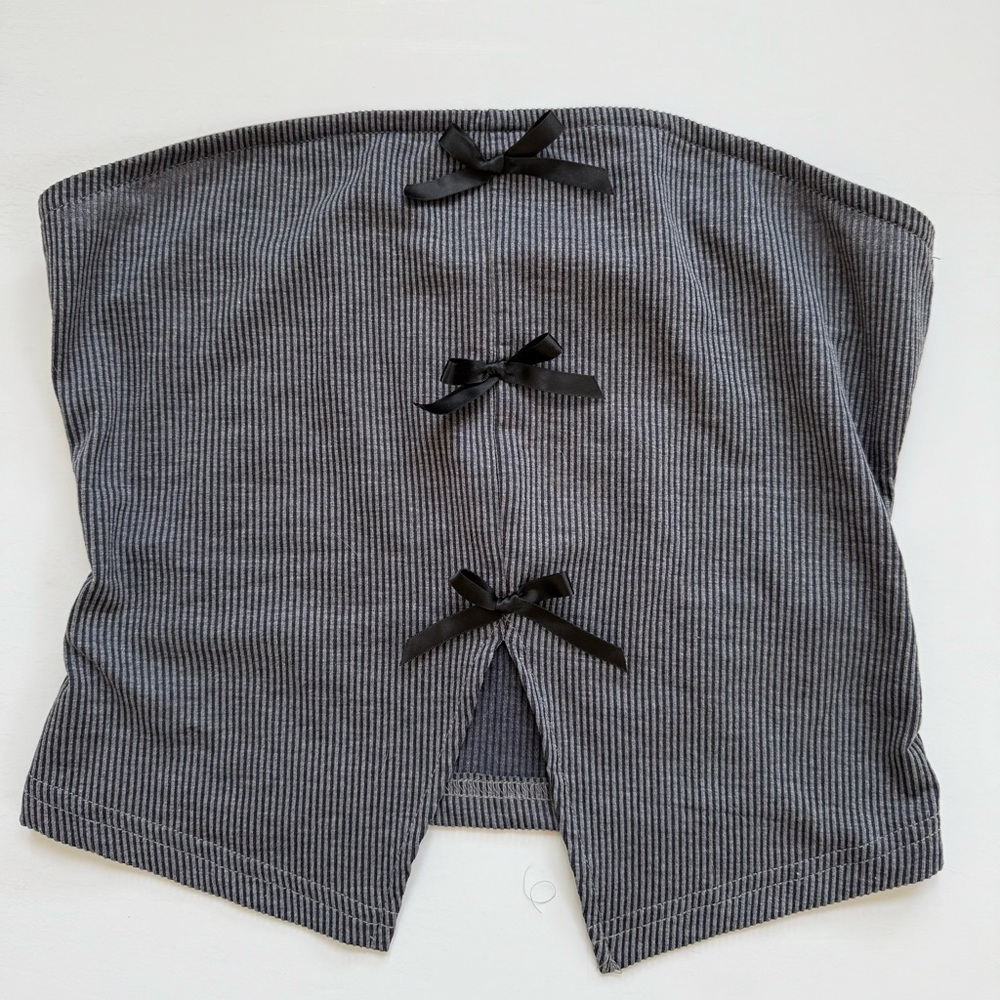 Charcoal Ribbed Crop Top with Bow Details